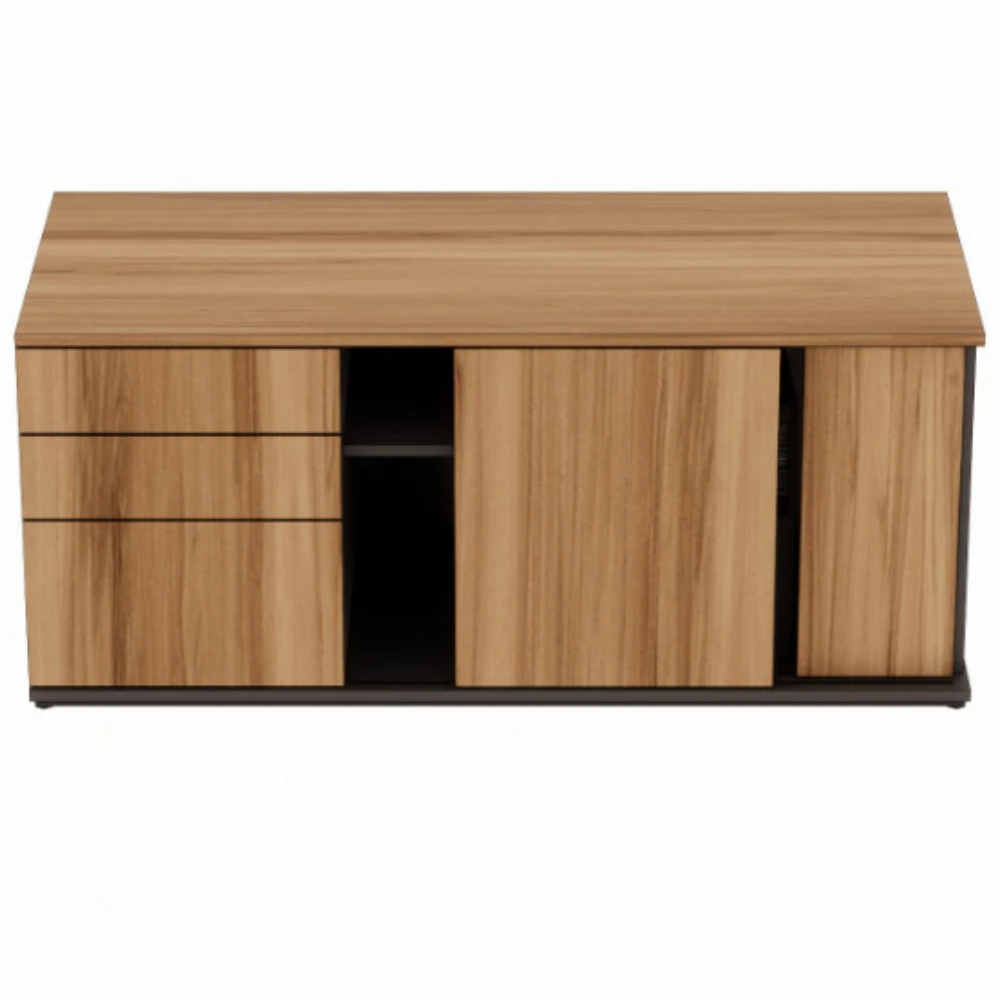 Armário credenza com 2 gavetas e 1 gavetão com nicho para CPU e porta de correr Level